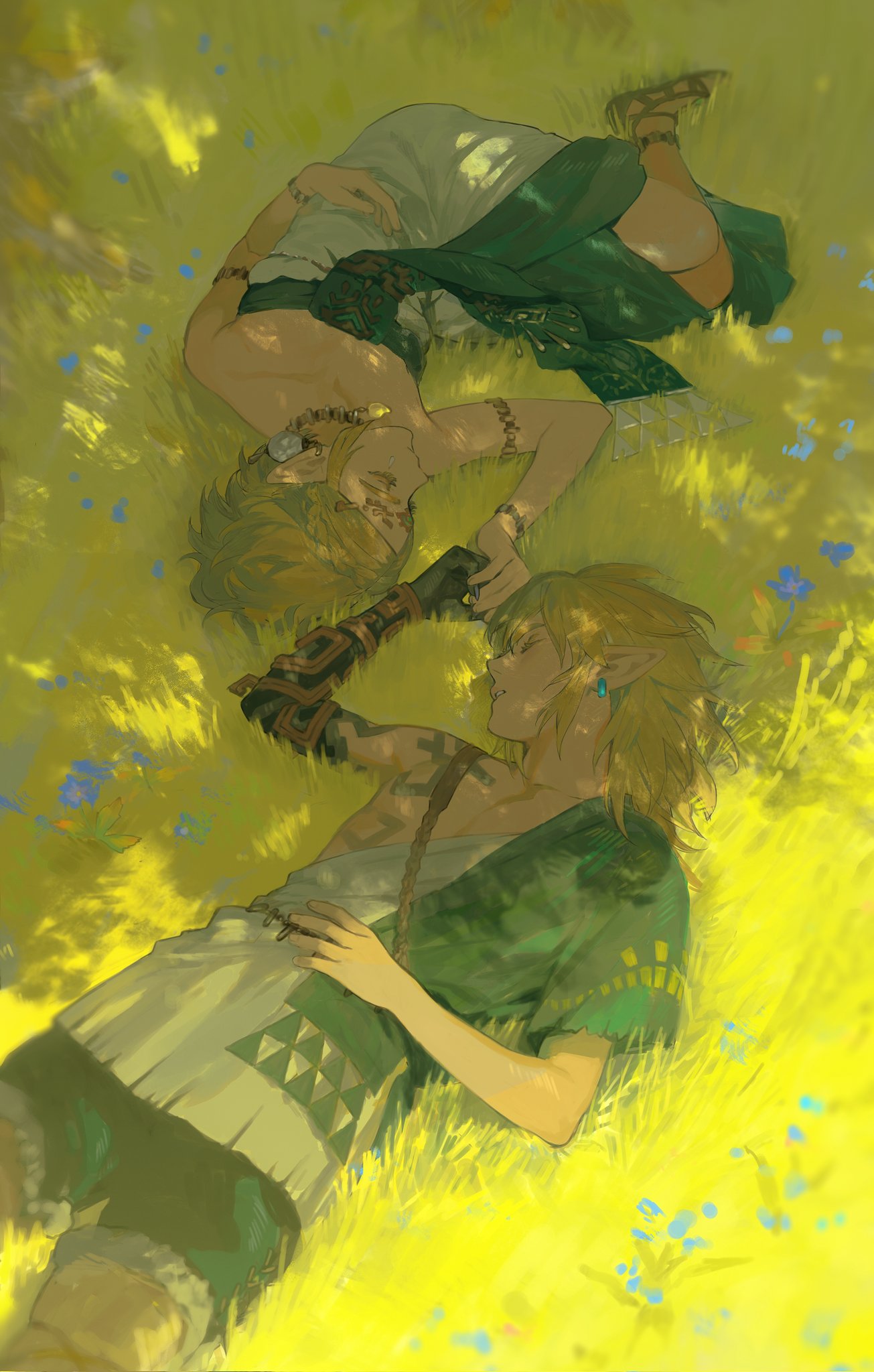 Link overlooking Hyrule at sunset